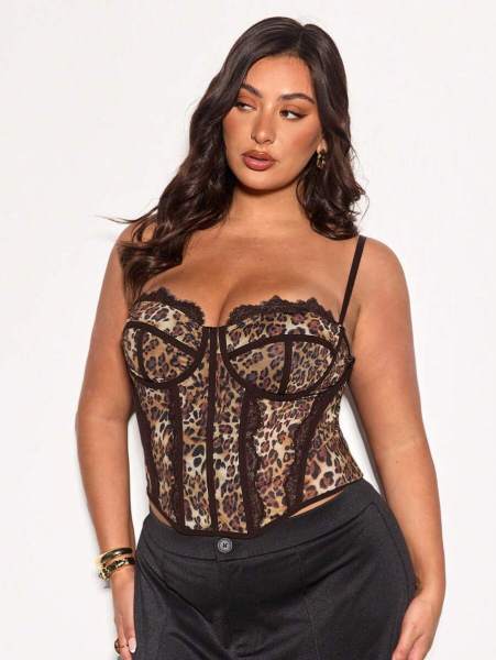 Leopard print oversized corset with fish bones