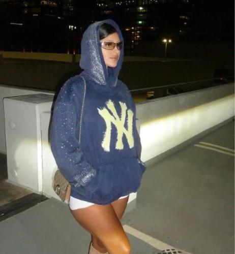 Velvet hooded sweatshirt with full diamond jacket