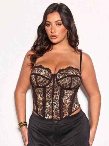 Leopard print oversized corset with fish bones