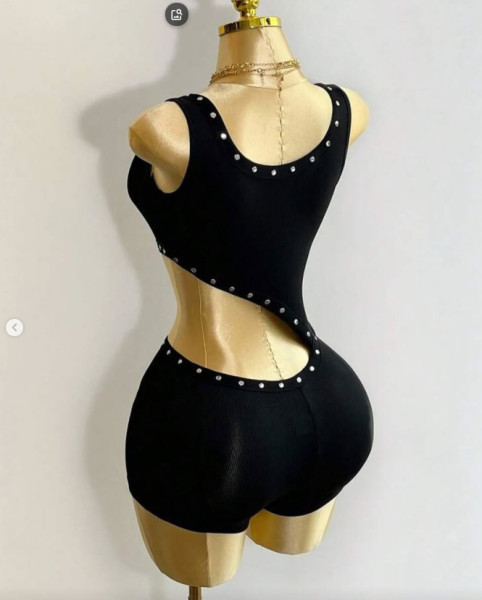Strappy belly-baring irregular cut sleeveless T-shirt jumpsuit shorts