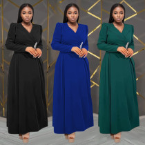 Waist cinched cross lapel long sleeved dress Waist cinched cross lapel long sleeved dress