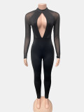 Backless deep V-long sleeved jumpsuit