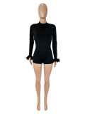Round-neck backless long-sleeved plush solid color body suit D9580