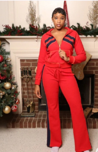 Sportswear jacket straight leg pants two-piece set