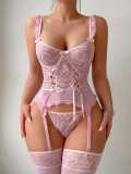 Gathering lace ribbon stockings sex suit
