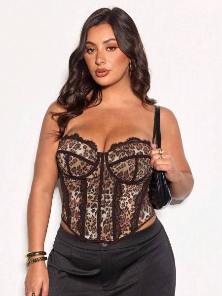 Leopard print oversized corset with fish bones