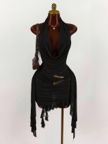 Hanging neck backless short skirt irregular dress Hanging neck backless short skirt irregular dress