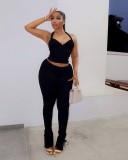 Sleeveless neck top and tight pants set