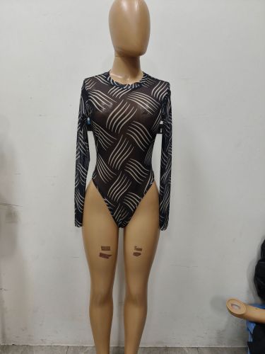 Long sleeved round neck printed long waisted leggings set