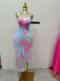 Backless pleated irregular wave dress