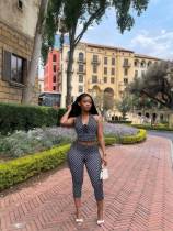 Sleeveless V-neck halter top, backless top, tight pants two-piece set