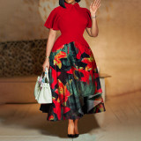 Flip collar ruffle sleeve skirt, large swing skirt, plus size dress
