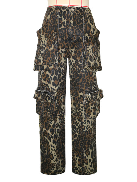 Multi pocket camouflage work pants straight leg pants