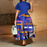 Flip collar ruffle sleeve skirt, large swing skirt, plus size dress