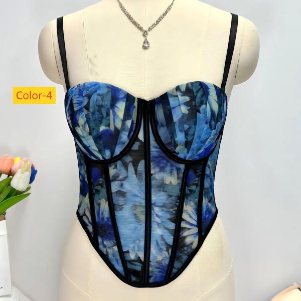 Strap vest, mesh, yarn dyed, contrasting fishbone corset