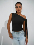 Straw knot diagonal tie solid color sleeveless top