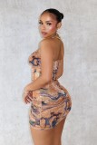 Mesh floral pleated tight slit strapless short skirt set