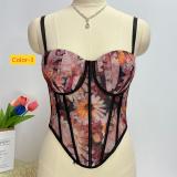 Strap vest, mesh, yarn dyed, contrasting fishbone corset