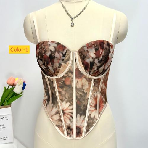 Strap vest, mesh, yarn dyed, contrasting fishbone corset