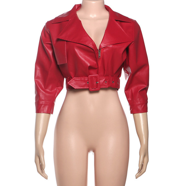 Collar, low cut, waist tied, short, crop top jacket