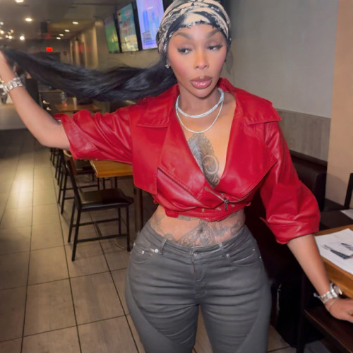 Collar, low cut, waist tied, short, crop top jacket