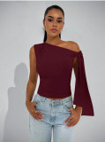 Straw knot diagonal tie solid color sleeveless top