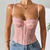 Gather fishbone corset, lace lace, see through camisole vest