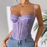 Gather fishbone corset, lace lace, see through camisole vest