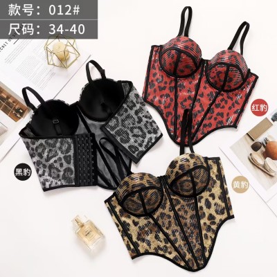 Leopard print mesh fishbone corset camisole vest