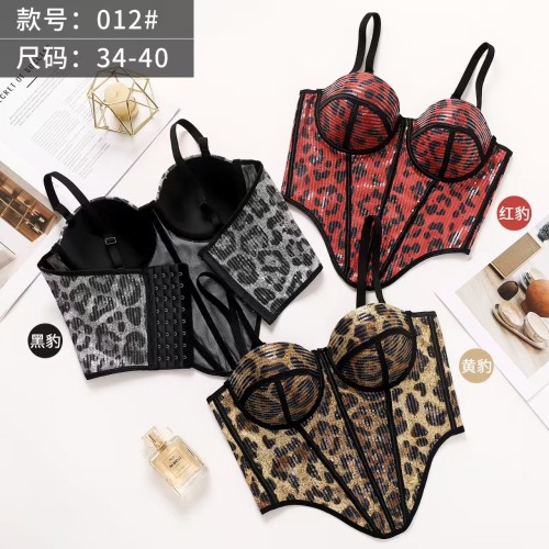 Leopard print mesh fishbone corset camisole vest
