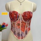 Strap vest, mesh, yarn dyed, contrasting fishbone corset