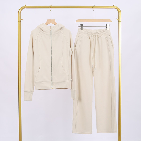 Yoga clothes, women's running and fitness clothes, gold zipper slim fit hoodie and pants set