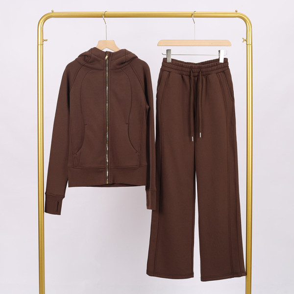 Yoga clothes, women's running and fitness clothes, gold zipper slim fit hoodie and pants set