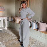 Solid color breasted cardigan two-piece hoodie set