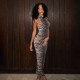 Sleeveless off shoulder animal zebra print dress