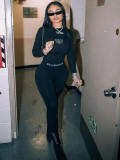 Two piece set of tight fitting long sleeved pants with letter print
