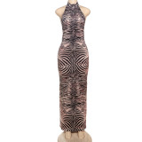 Sleeveless off shoulder animal zebra print dress