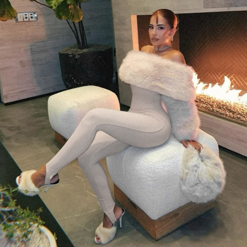 Plush patchwork high waisted jumpsuit