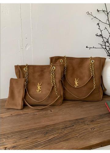 Chain suede drawstring single shoulder tote bag