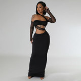 Perspective mesh patchwork dress