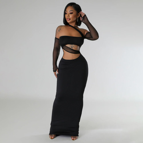 Perspective mesh patchwork dress