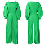 Loose plus size shirt top, wide leg pants two-piece set