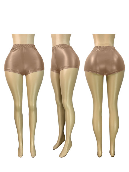 Elastic leather hip hugging shorts