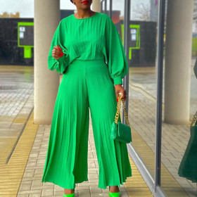 Loose plus size shirt top, wide leg pants two-piece set