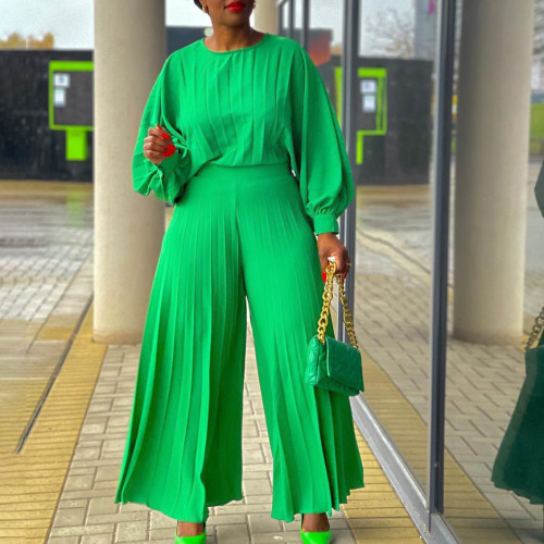 Loose plus size shirt top, wide leg pants two-piece set