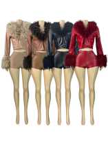 Elastic leather hip hugging shorts