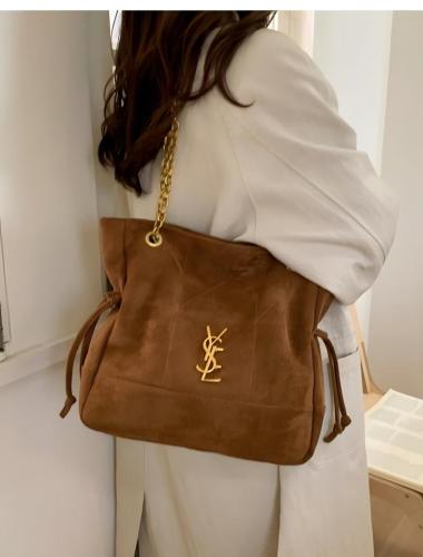 Chain suede drawstring single shoulder tote bag