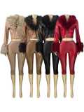 Elastic leather hip hugging cropped pants