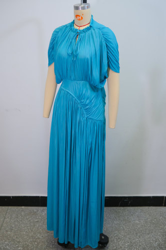 Loose plus size pleated waist cinching big swing dress