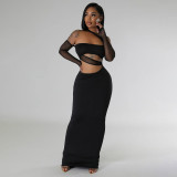 Perspective mesh patchwork dress